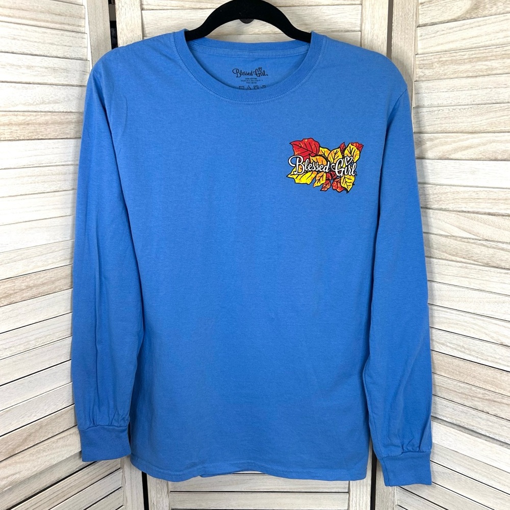 Blessed Girl Christian Bible Verse Graphic Long Sleeve T Shirt Cotton Blue New